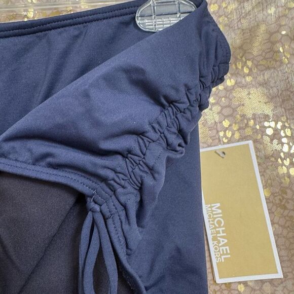 Michael Kors Navy Blue Shirred High Waist Plus Size Hipster Swim Bottom 22W - Picture 3 of 8